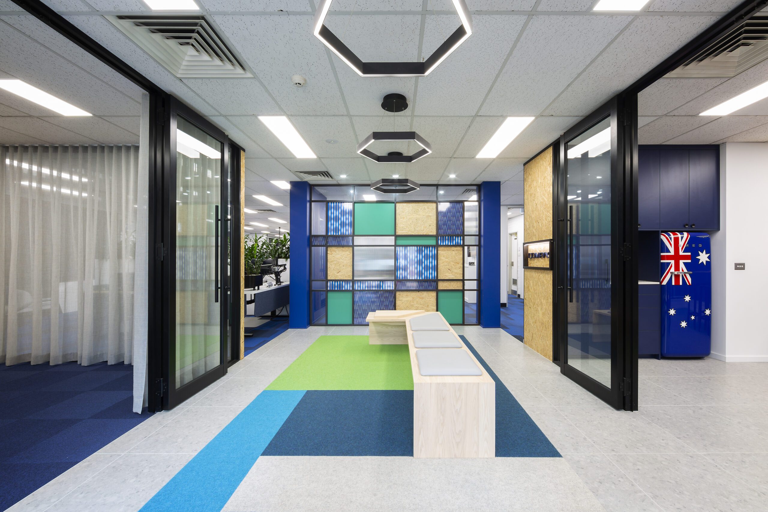 Reception foyer geometric floor rug design Reception foyer geometric floor rug design